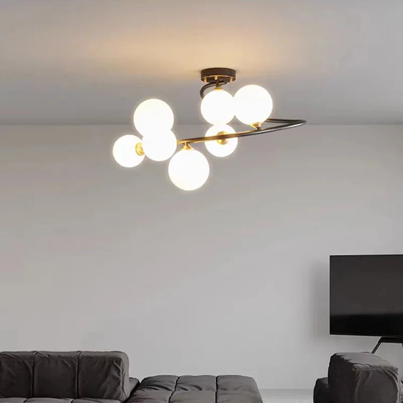 lustre moderne en verre et cuivre noir pour intérieur - vue 2 sur 9