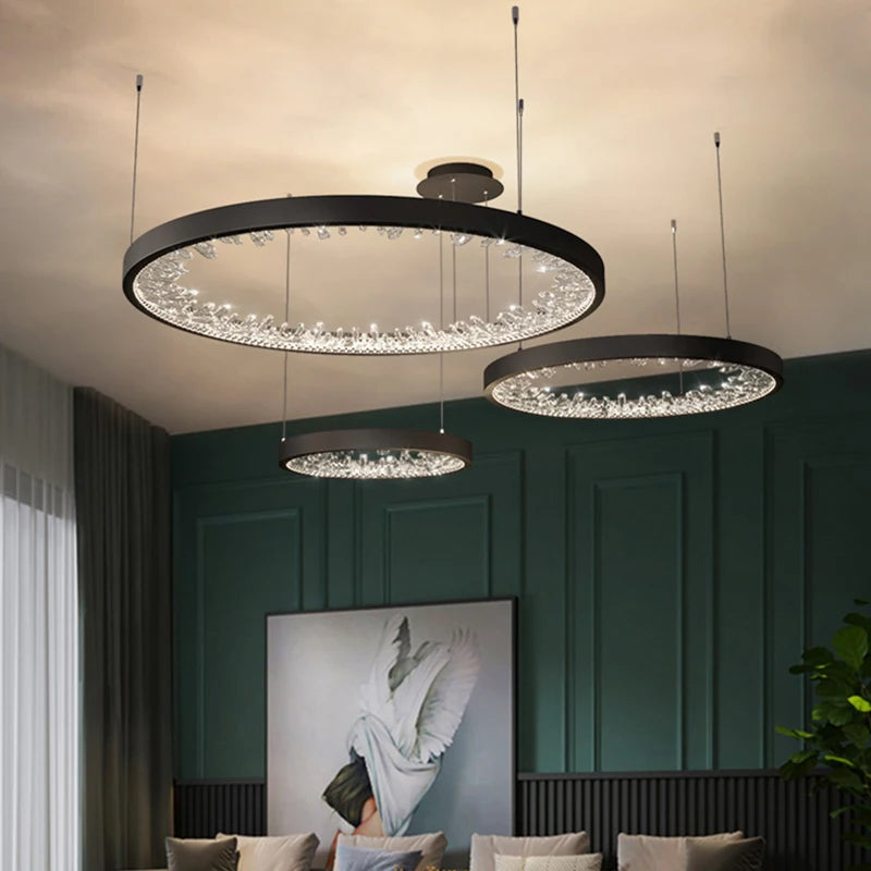 lustre moderne en cristal avec éclairage led pour villa