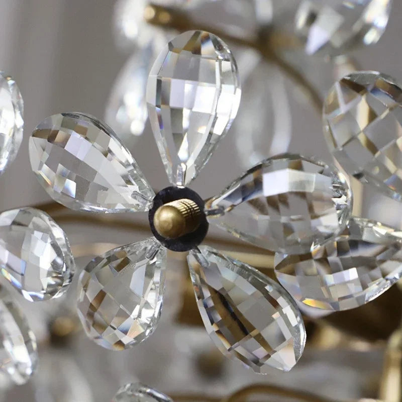 lustre design français en cristal fleur rétro led de luxe - vue 6 sur 9