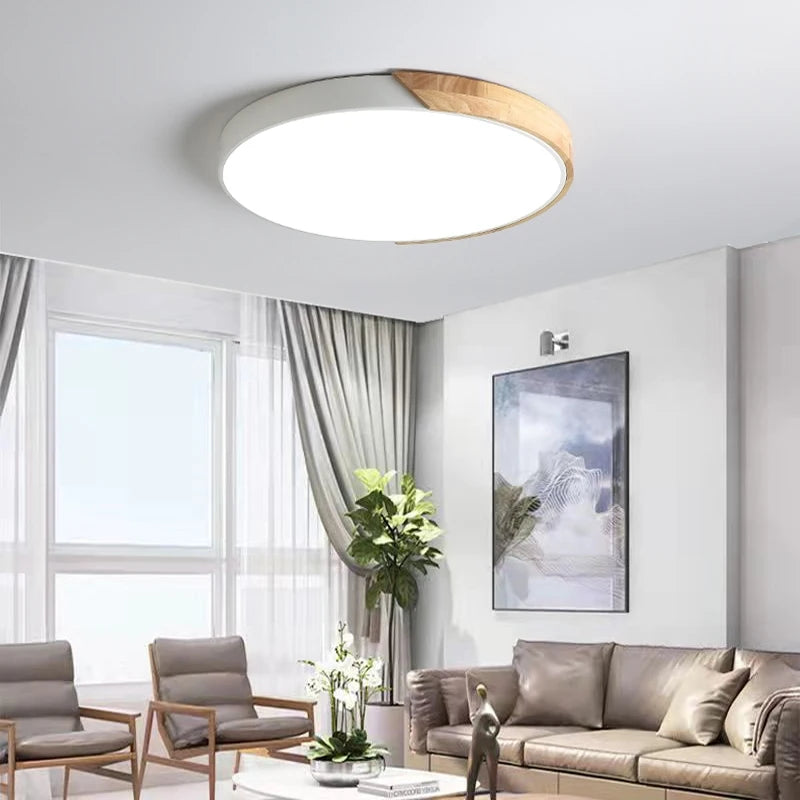 Plafonnier LED rond en bois
