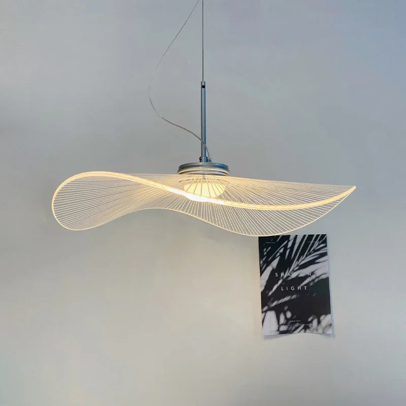 Nordic Acrylic Ceiling Chandeliers Straw Hat Hanging Light Suspension Pendant Lamps for Bedroom Living Dining Room - vue 3 sur 10