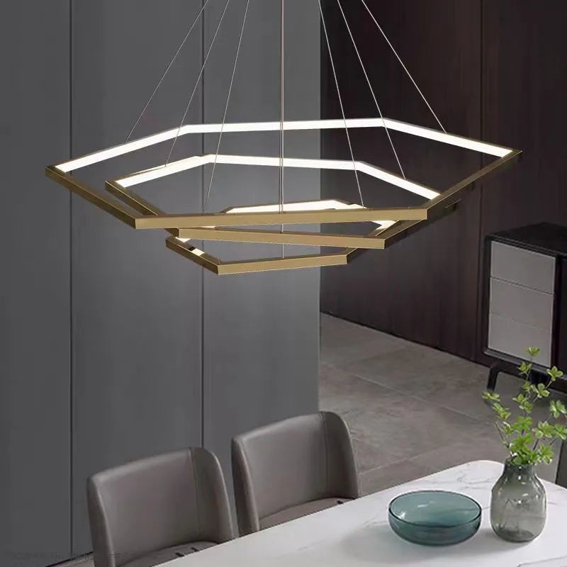 lustre hexagone led simple moderne luxe suspension - vue 5 sur 19