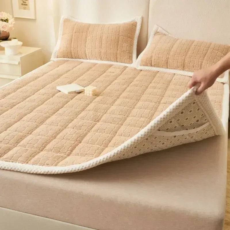 surmatelas en velours épais et chaud pliable antidérapant pour lit