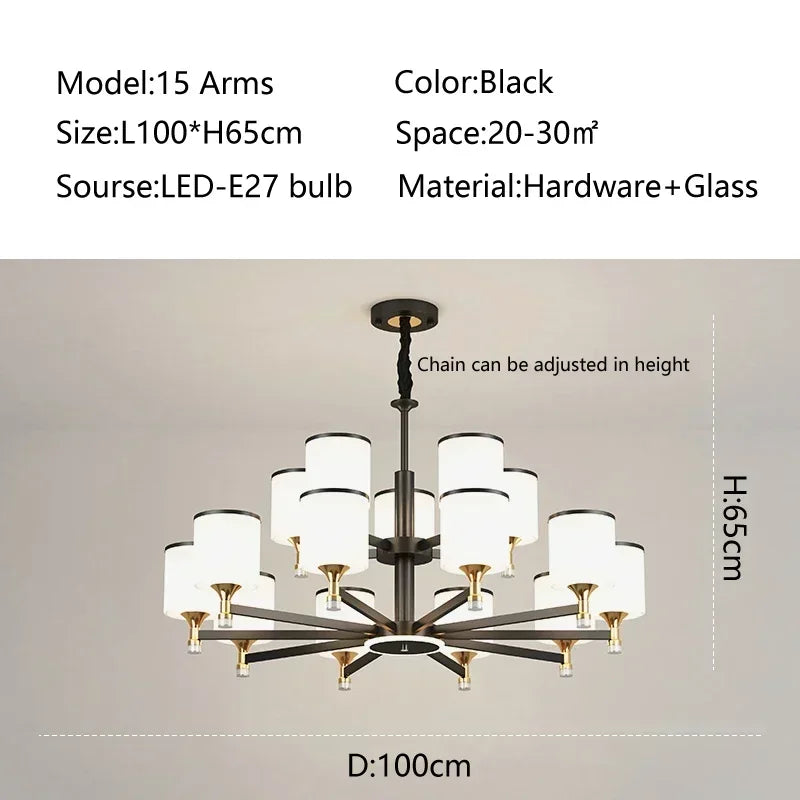 suspension moderne en verre doré et noir pour intérieur élégant - vue 15 sur 17