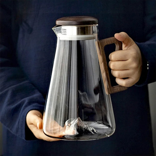 Carafe verre grande capacité 2000 poignée bois filtre