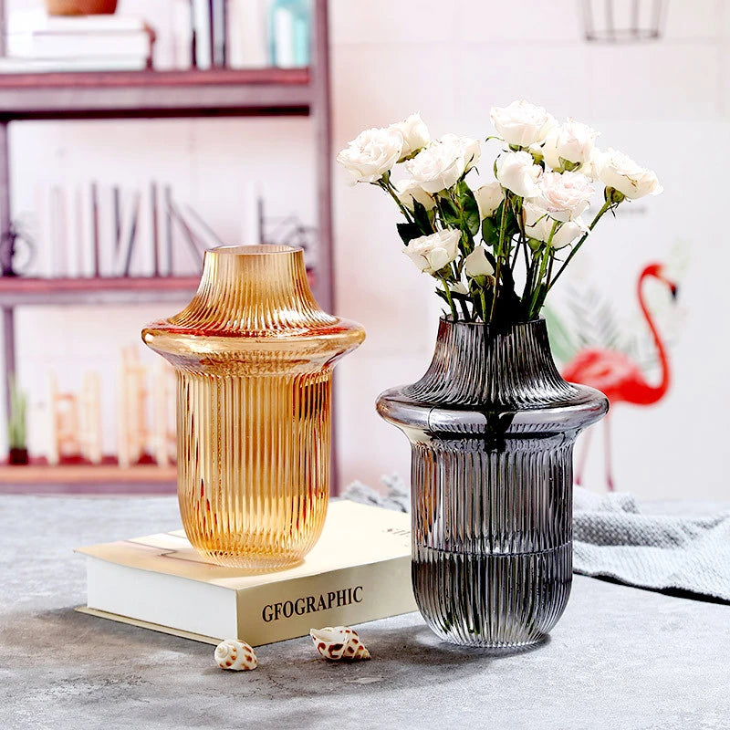 vase en verre dépoli à rayures pour décoration florale et hydroponique - vue 5 sur 12
