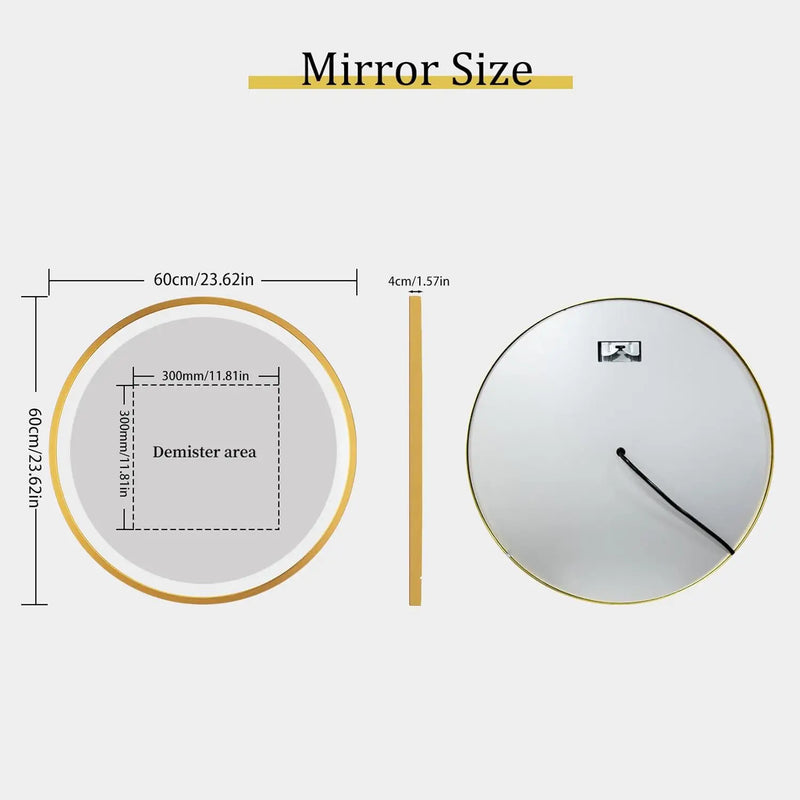 miroir rond éclairé avec cadre en aluminium et fonction mémoire