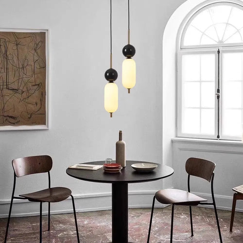 lustre led en boule de marbre naturel en acrylique avec fil réglable - vue 4 sur 7