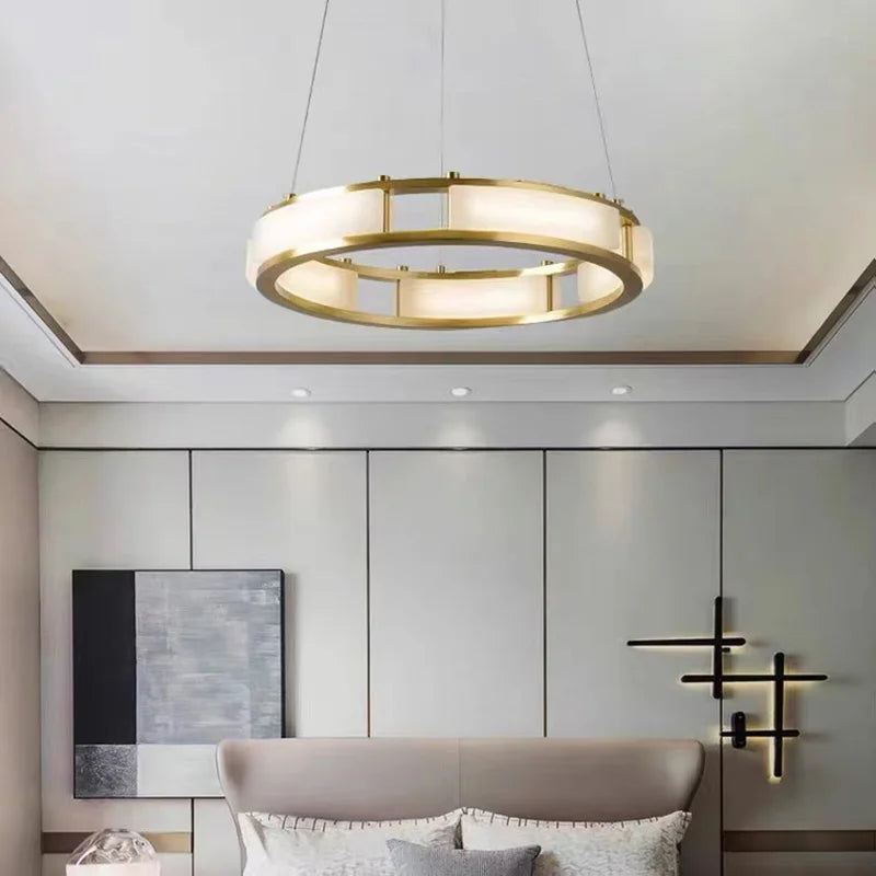 lustre rond en marbre led post-moderne à intensité réglable - vue 4 sur 10