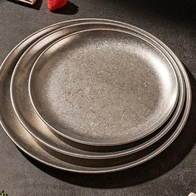Assiettes inox style industriel retro plateaux cuisine - vue 3 sur 7