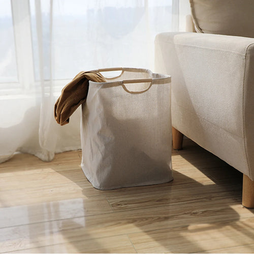 panier à linge pliable en coton et lin grande capacité étanche - vue 3 sur 7