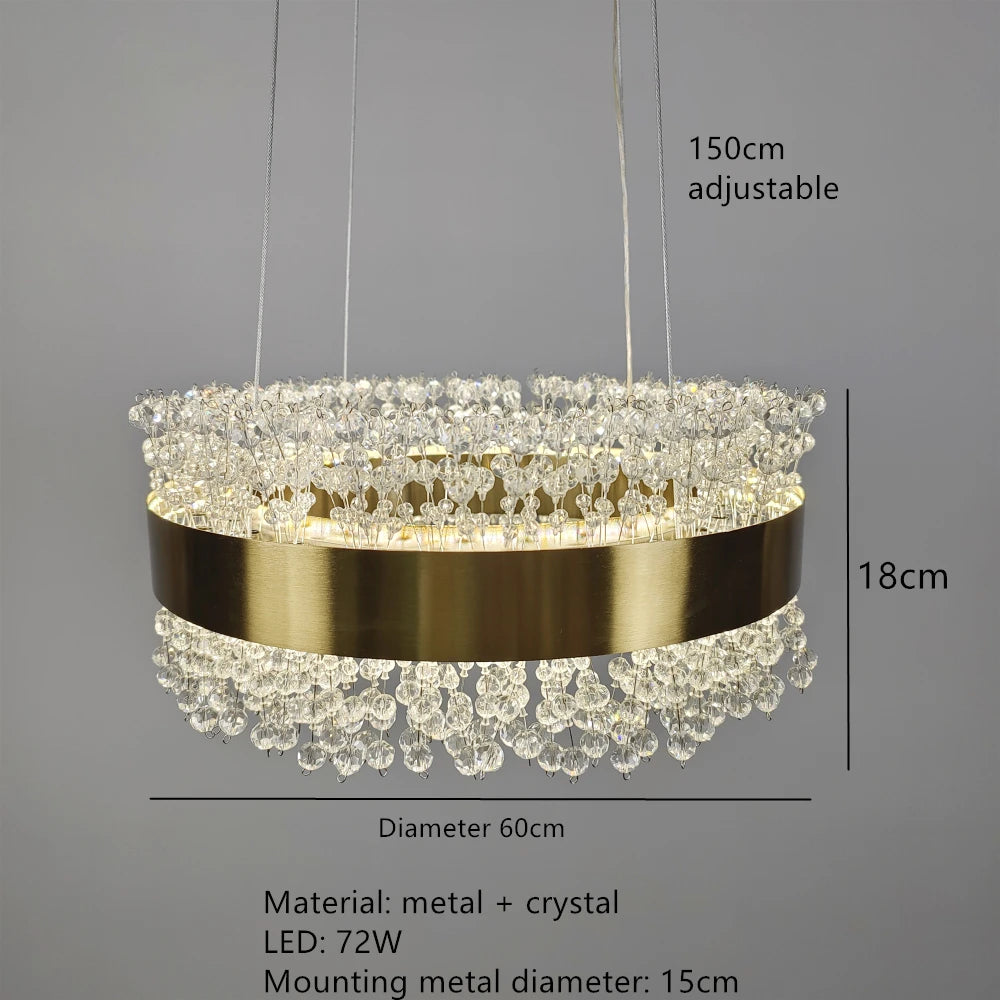 lustre moderne en cristal avec métal doré réglable - vue 8 sur 12