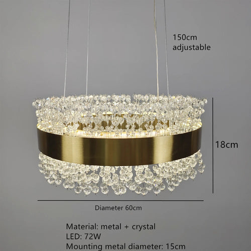 lustre moderne en cristal avec métal doré réglable - vue 9 sur 12