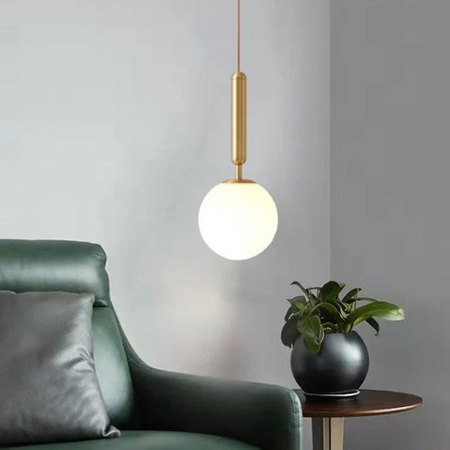 suspension moderne en verre avec ampoule en métal doré réglable - vue 3 sur 10