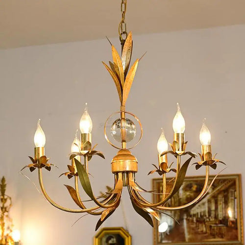 lustre en fer vintage rétro à 6 bras pour éclairage nostalgique - vue 2 sur 7