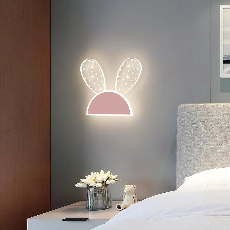Fille enfant enfant chambre décor éclairage de nuit rose lapin appliques intérieur maison lapin bébé chambre belle bande dessinée lampe à LED