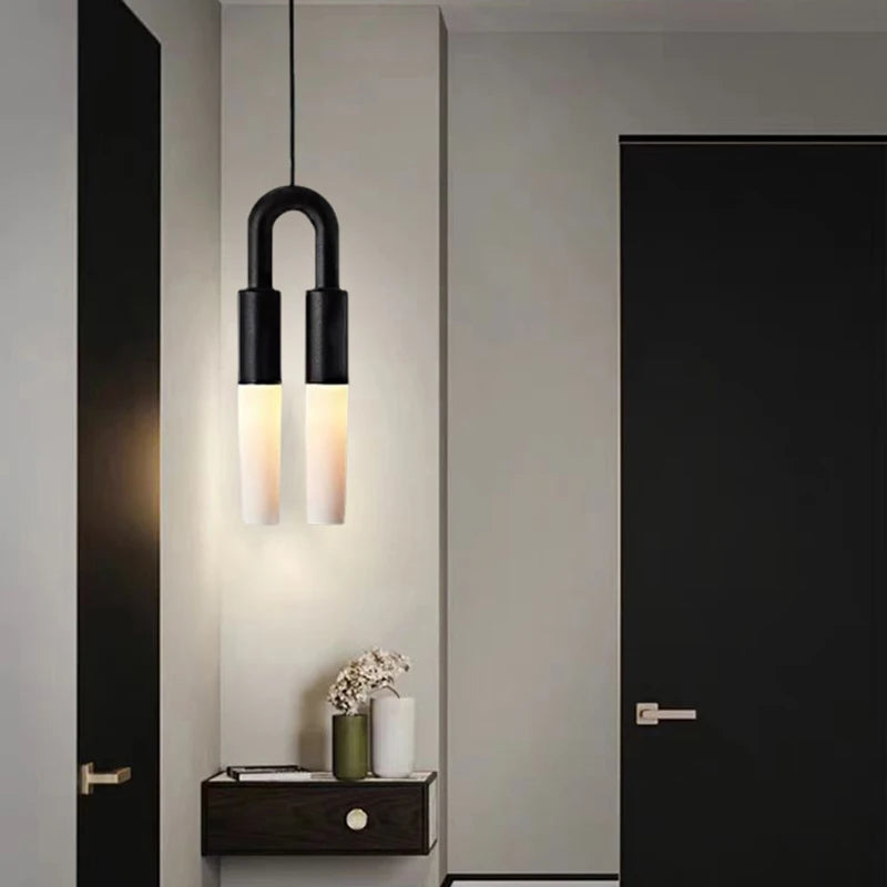 lustre art déco en métal noir et blanc avec fil réglable - vue 3 sur 6