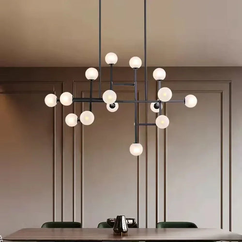 Lustre Design LED Hôtel Hall Foyer Salle à manger Or Métal Éclairage 15 Verre Blanc G9 Ampoule Art Déco