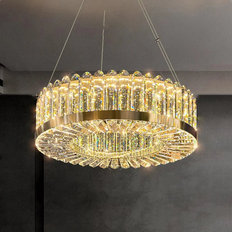 lustre moderne en cristal avec lampes led suspendues luxueuses - vue 4 sur 9