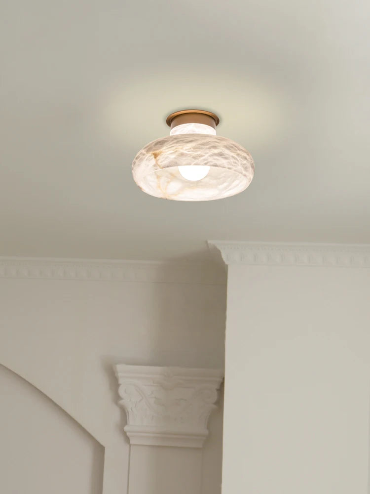 lampe de chevet en laiton et marbre flocon de neige naturel