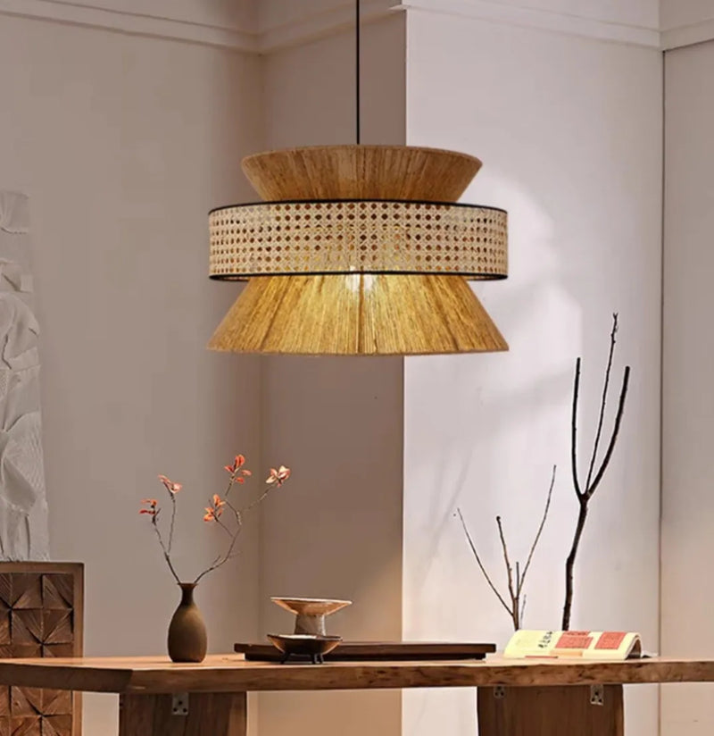Wabi Sabi lampe de chambre d'étude rétro de style japonais maison de campagne américaine corde de chanvre tissée à la main Suspension faite à la main lustre