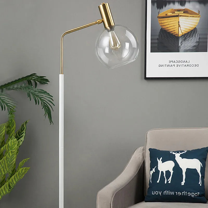 lampadaire doré et noir en métal et verre élégant - vue 6 sur 9