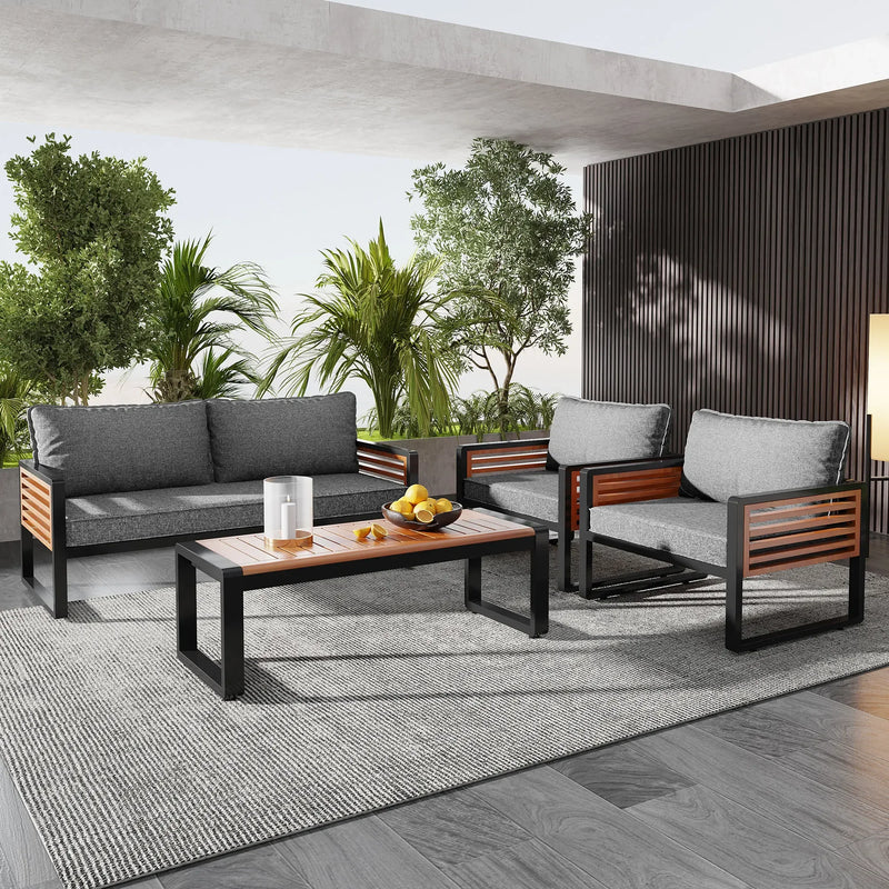 salon de jardin 4 pièces avec canapé et chaises en fer galvanisé