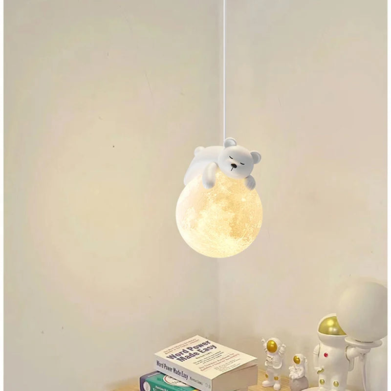 Suspension ours chevet enfant 3d lune lapin blanc veilleuse