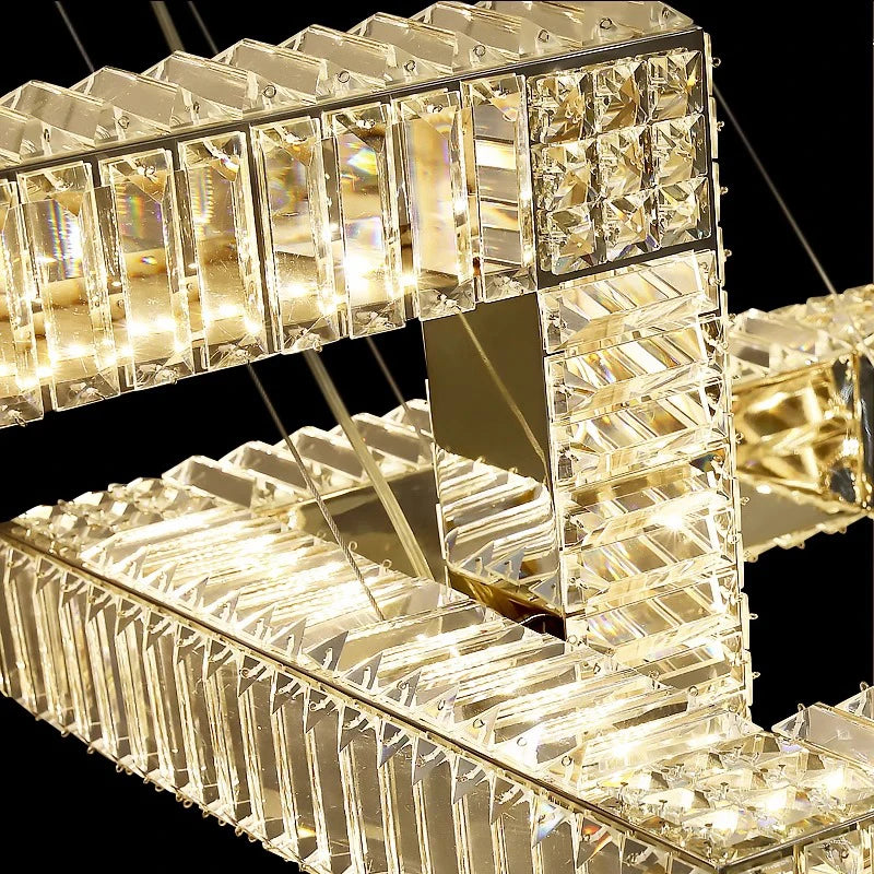 Lustre design cristal doré carré moderne