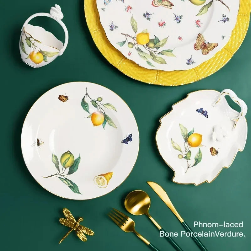 assiette ceramique style europeen motif citron elegante - vue 4 sur 7