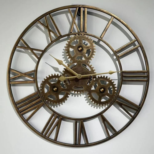 horloge murale rétro en métal avec grand engrenage décoratif