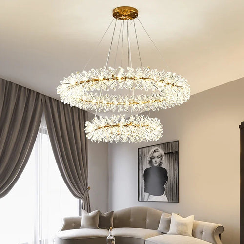 Lustre en cristal de fleur moderne Suspension lustres LED de luxe pour salon 60 80 100 cm anneaux suspendus suspension