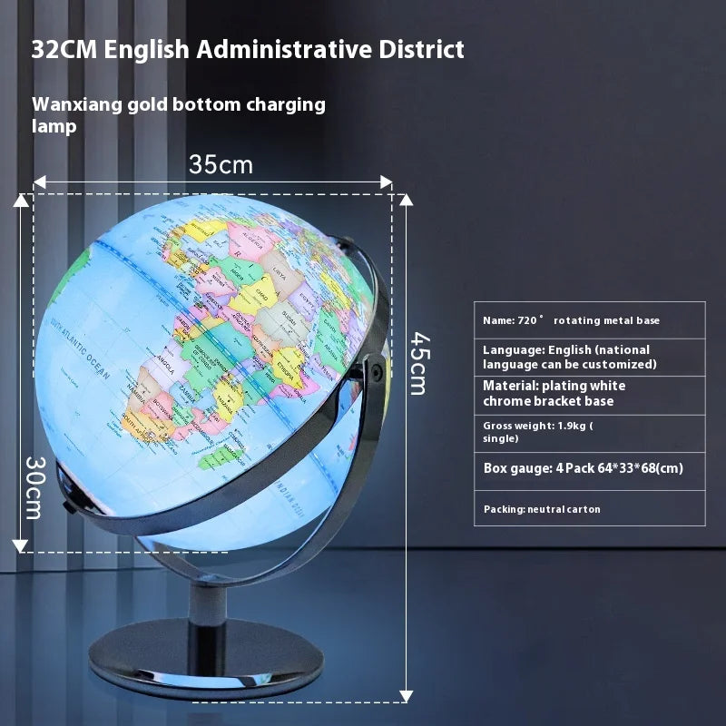 globe terrestre rotatif éducatif lumineux en anglais pour géographie - vue 6 sur 18