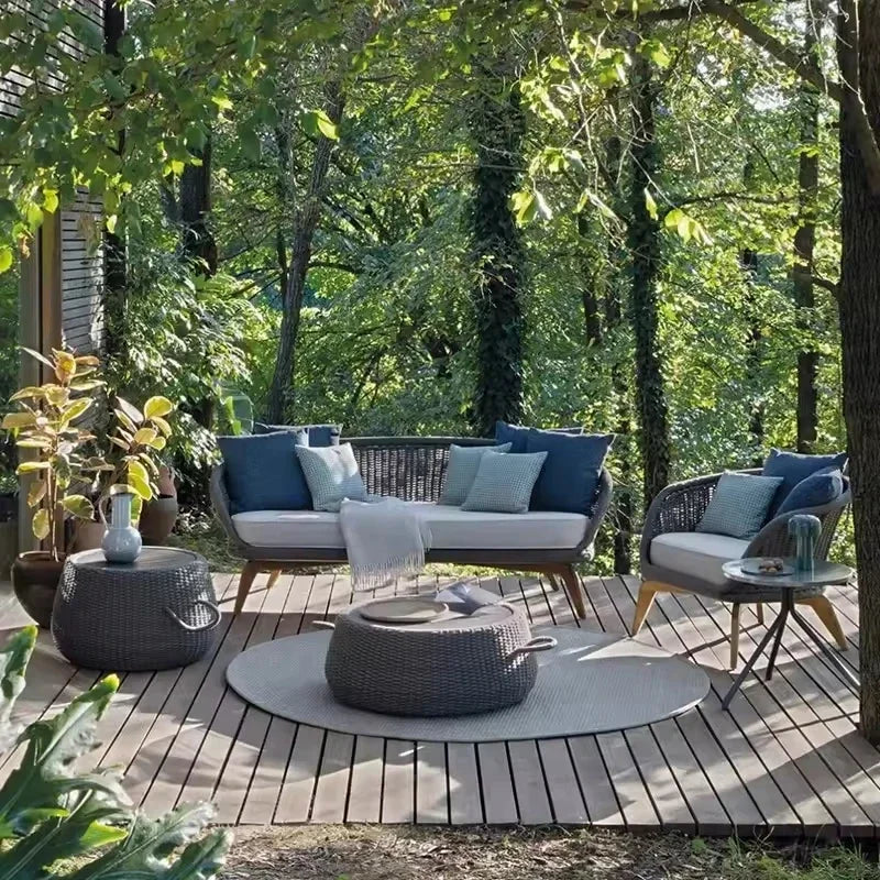 canapés en osier pour patio extérieur en ensemble - vue 3 sur 9