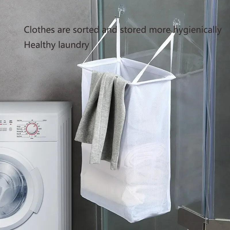 panier à linge mural sans perforation en tissu uni - vue 6 sur 7