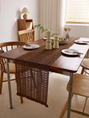 Chemin de table bohème nordique tissé pompons artisanaux