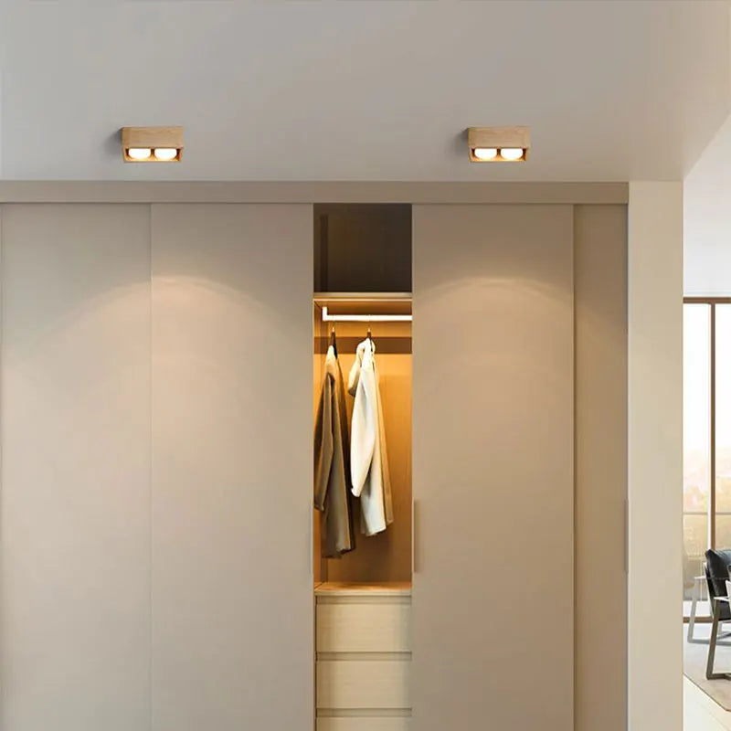 plafonnier minimaliste bois brut intérieur chambre bureau couloir vestiaire - vue 4 sur 13