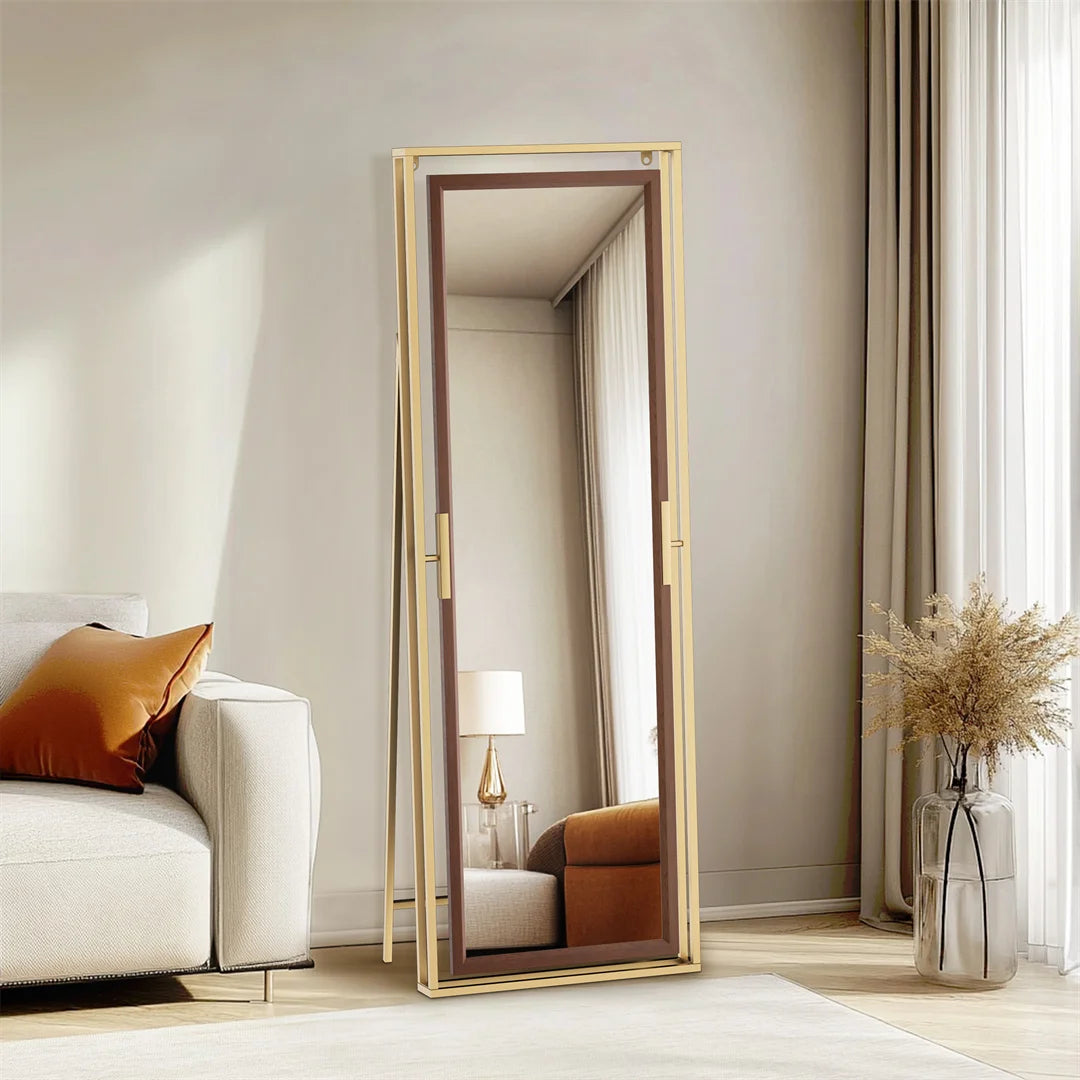 miroir sur pied décoratif avec cadre en métal doré - vue 6 sur 7