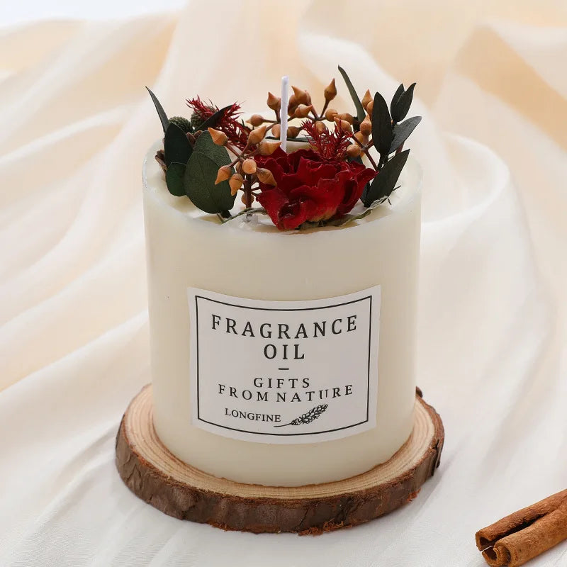 bougies parfumées romantiques en cire de soja avec fleurs séchées - vue 5 sur 10