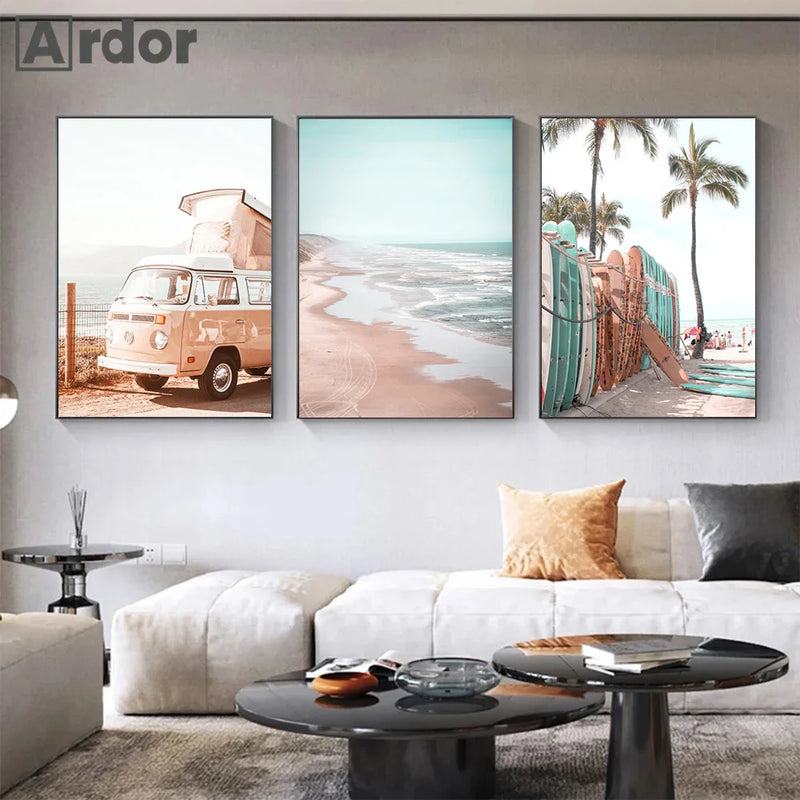 affiche murale lever de soleil plage vagues décoration moderne