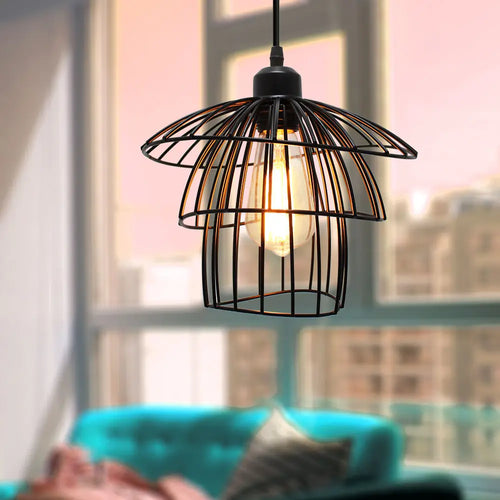 suspension vintage en métal abat-jour cage pour éclairage intérieur - vue 5 sur 24