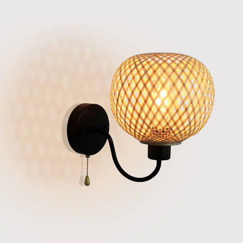applique murale moderne en bambou tissé à la main avec interrupteur led - vue 3 sur 6