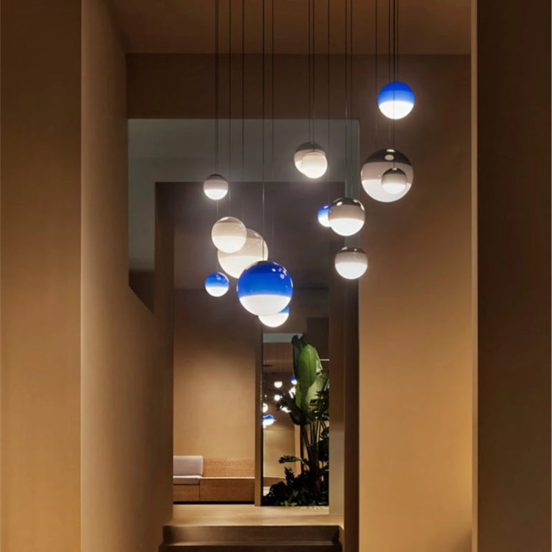 suspension LED en verre design nordique pour hôtel ou chambre