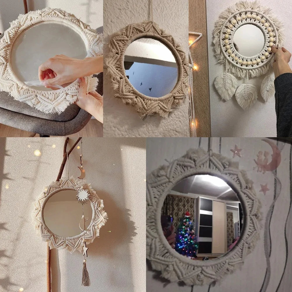 miroir décoratif boho en macramé pour décoration murale artisanale - vue 5 sur 13