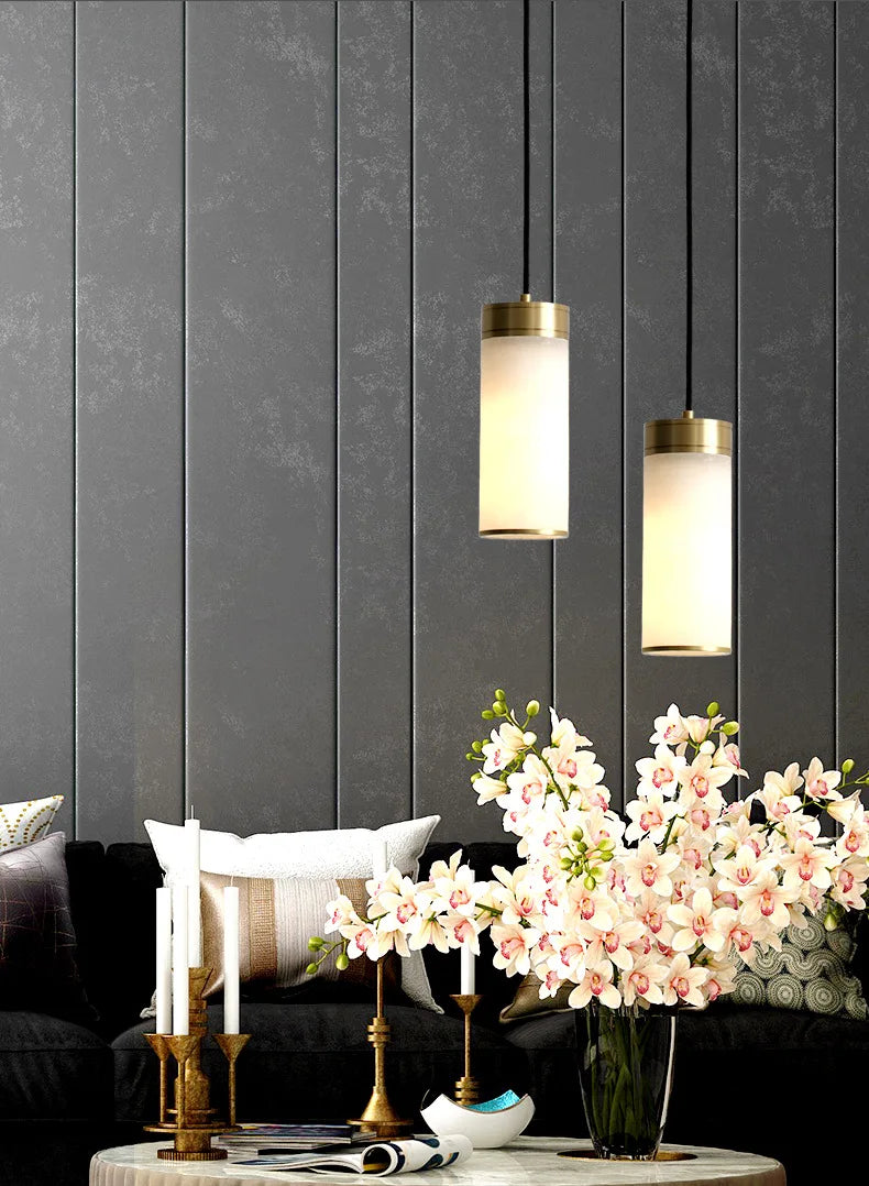 suspension rétro en cuivre avec abat-jour en marbre pour intérieur et jardin - vue 6 sur 9