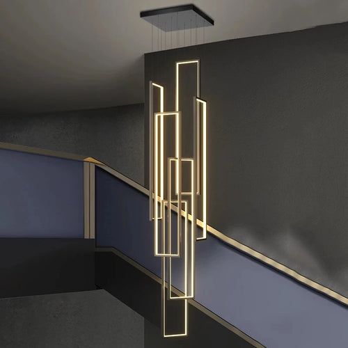 Grand lustre Or noir LED maison intérieur salon escalier Hall rectangulaire