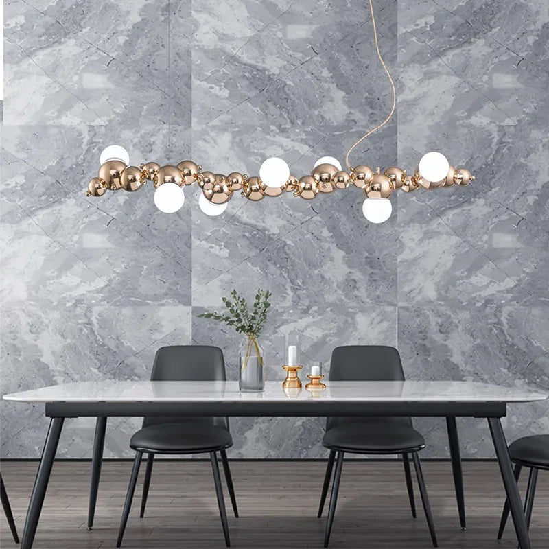 2024Modern Creative Long Bar Chandelier Caterpillar Shaped Metal ball Pendants Lamp Dining Room for Kitchen Hanging Light Lustre - vue 4 sur 10