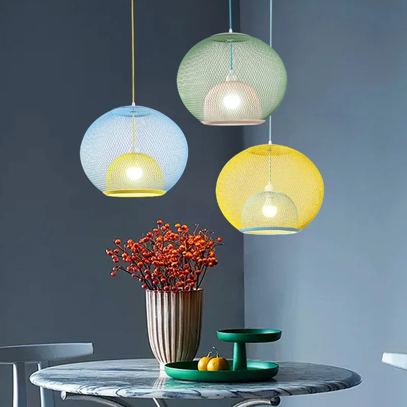 Metal Grid Pendant Lamp Nordic Designer Ceiling Chandelier Suspension Hanging Light Fixture with E27 Changeable Bulb - vue 2 sur 12