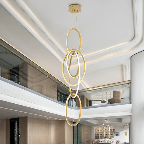 Modern Creative Stainless Steel Led Dining Room Chandelier Golden Staircase Living Room Light, Hanging Chandelier In Bedroom - vue 2 sur 11