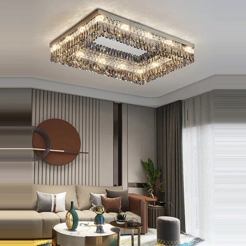 plafonnier led cristal doré chromé intensité variable design moderne - vue 7 sur 18